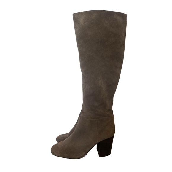 Vince Camuto Sabana Knee High Suede Grey Round Toe Boots with Stacked Heel - Picture 12 of 16